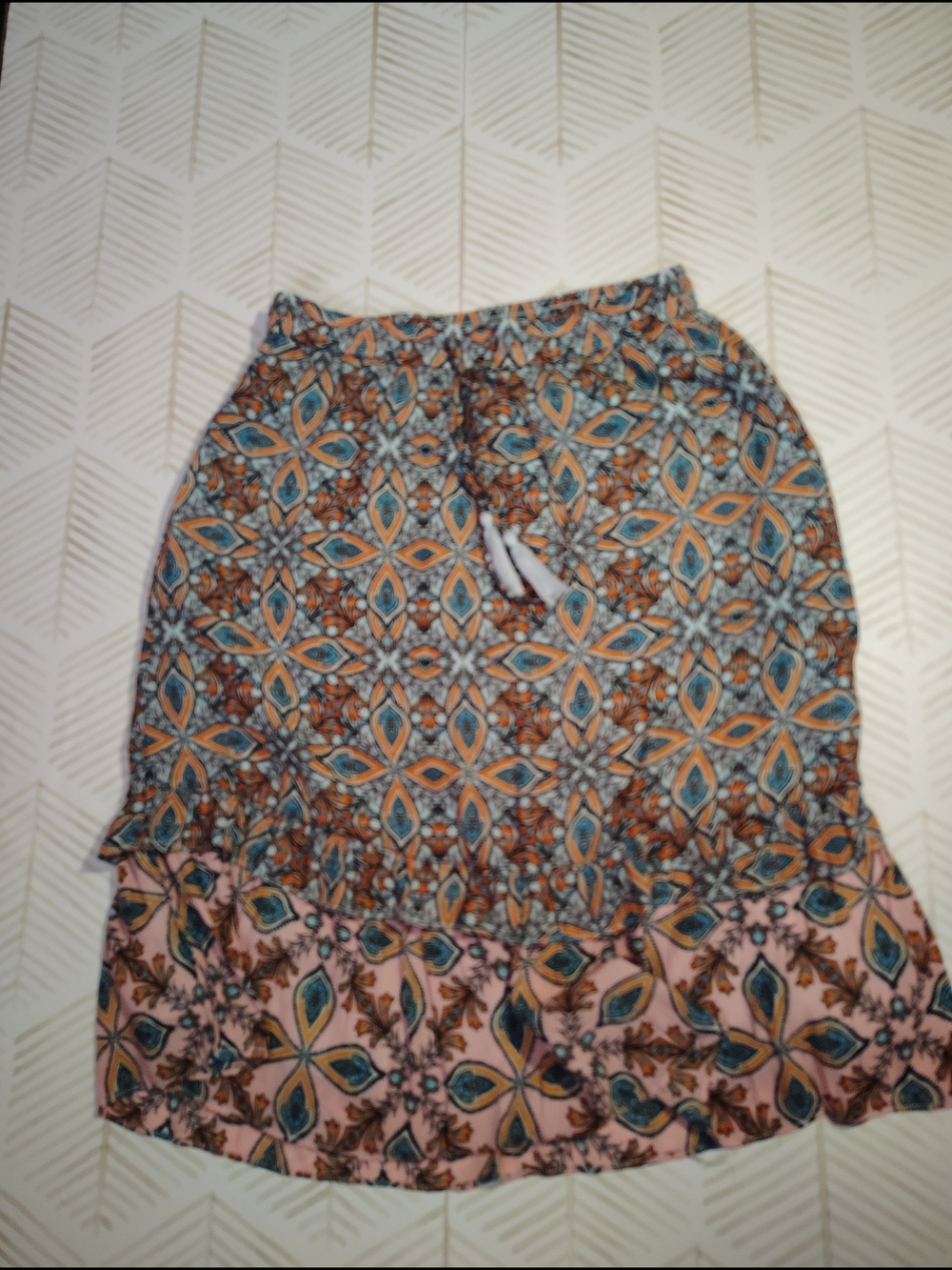 Fits A 4 Boho Floral Tiered Midi Skirt in‎ Teal & Peach Loft Petite